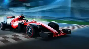 Гоночный болид на трассе с логотипом 1Го Казино, подчёркивающий участие казино в скоростных соревнованиях.